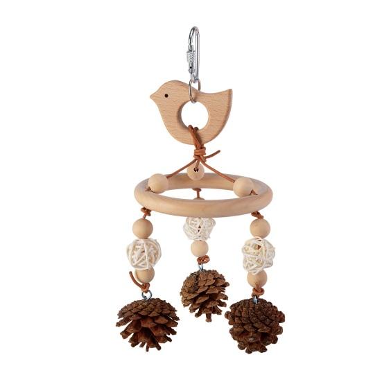 

Красочная подвесная игрушка для попугая, тренировочный аксессуар для клевания и жевания, ручная работа, натуральное дерево B