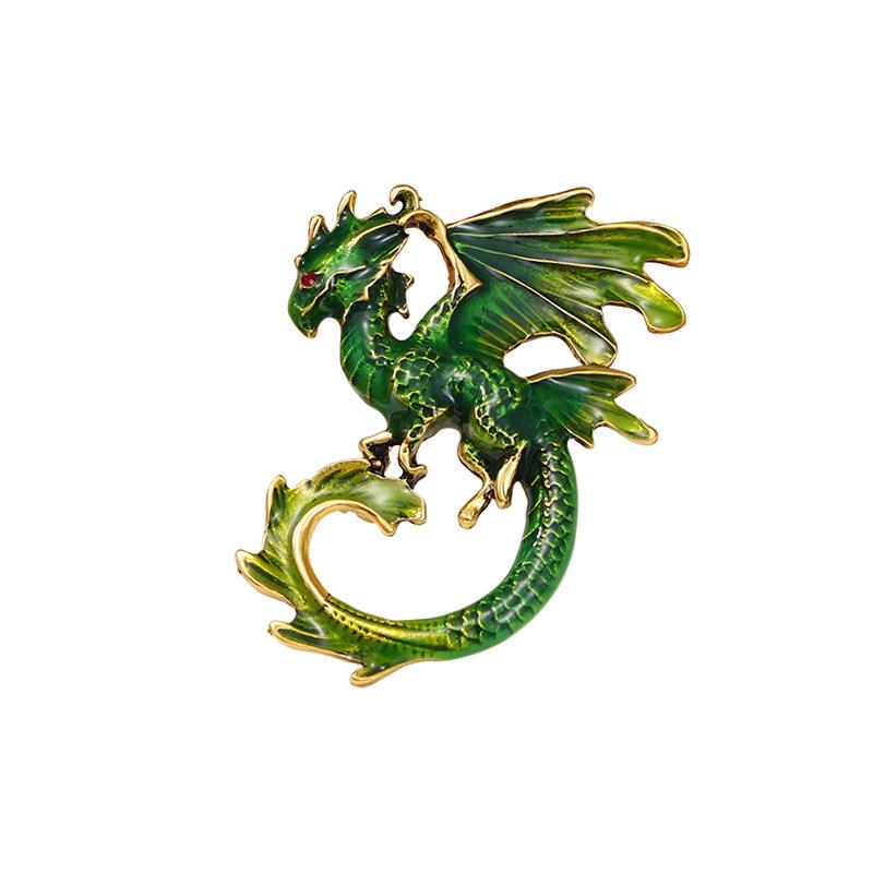 Retro Oil Drip Cartoon Dragon Shape Brooch Men's Personalized Suit Coat Accessories Pin Jewelry