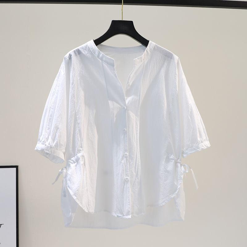 Summer Korean Commuter Casual Simple and Thin Design Sense Pleated Short-sleeved Shirt Large Size Loose Shirt Top Women
