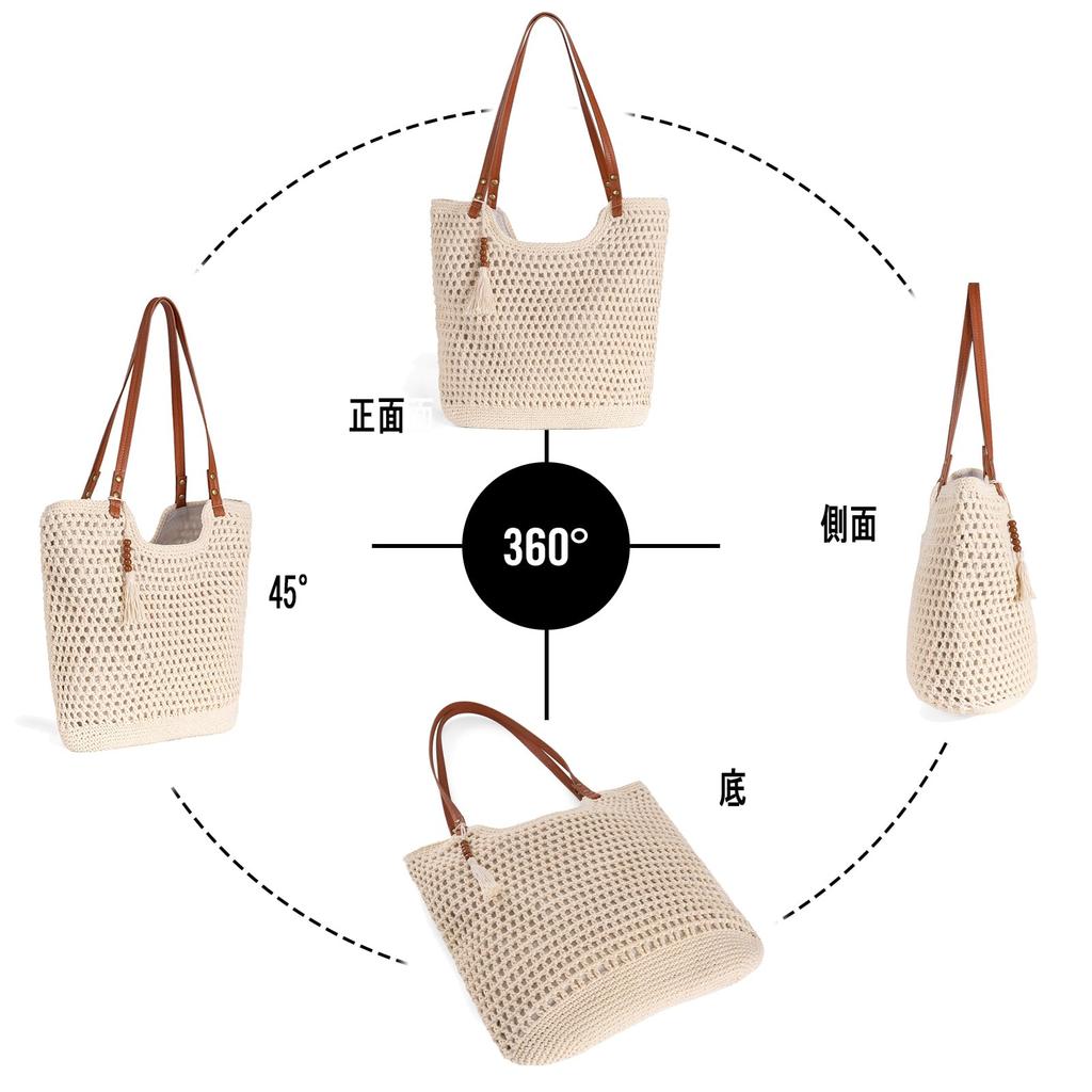 Boshiho Tote Bag, Basket Bag, Cute, Large Capacity, Lightweight, for Photography, Travel, the Beach, Fireworks Festivals, Commuting, Women's, Forest