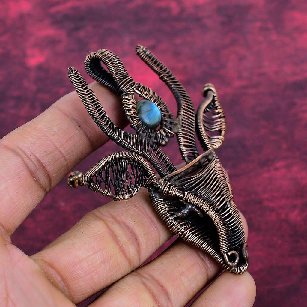 Labradorite Pendant Unique Cow Face Pendant Gemstone Copper Wire Wrapped Jewelry