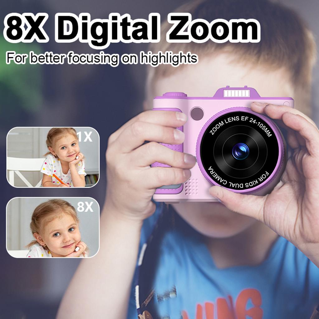 1080P Digital Camera for Kids Digital Video Camera 48MP 2.4 Inch Flip Screen 8X Zoom Telescopic Rotating Lens Built in