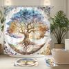 1/4pcs Tree of Life Shower Curtain Set Mystical Boho Watercolor Plant Bathroom Decor Waterproof Fabric Curtain Non Slip Mat and Toilet Cover Set