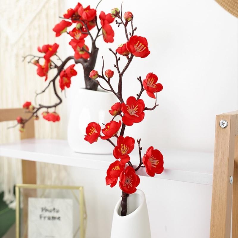 Spring Plum Blossom Bouquet Branch Silk Flower Artificial Flowers for Wedding Home Office Party Hotel Yard Decoration