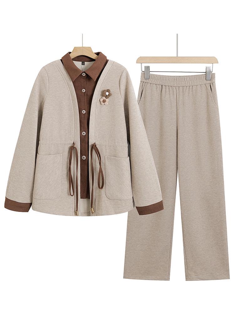 Hengyuanxiang Women's Two-Piece Spring & Autumn Fashion Set 2025 - Stylish Top for Middle-Aged and Elderly