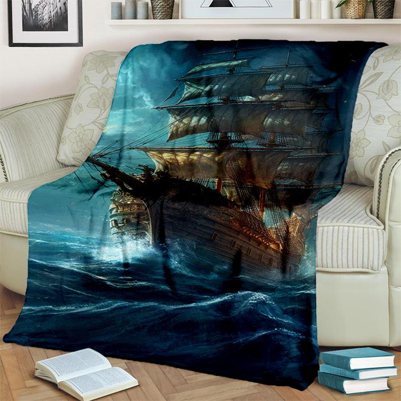 3D Pirate Ship Boat,Barque,Sailboat Blanket,Soft Throw Blanket for Home Bedroom Bed Sofa Picnic Travel Office Cover Blanket Kids