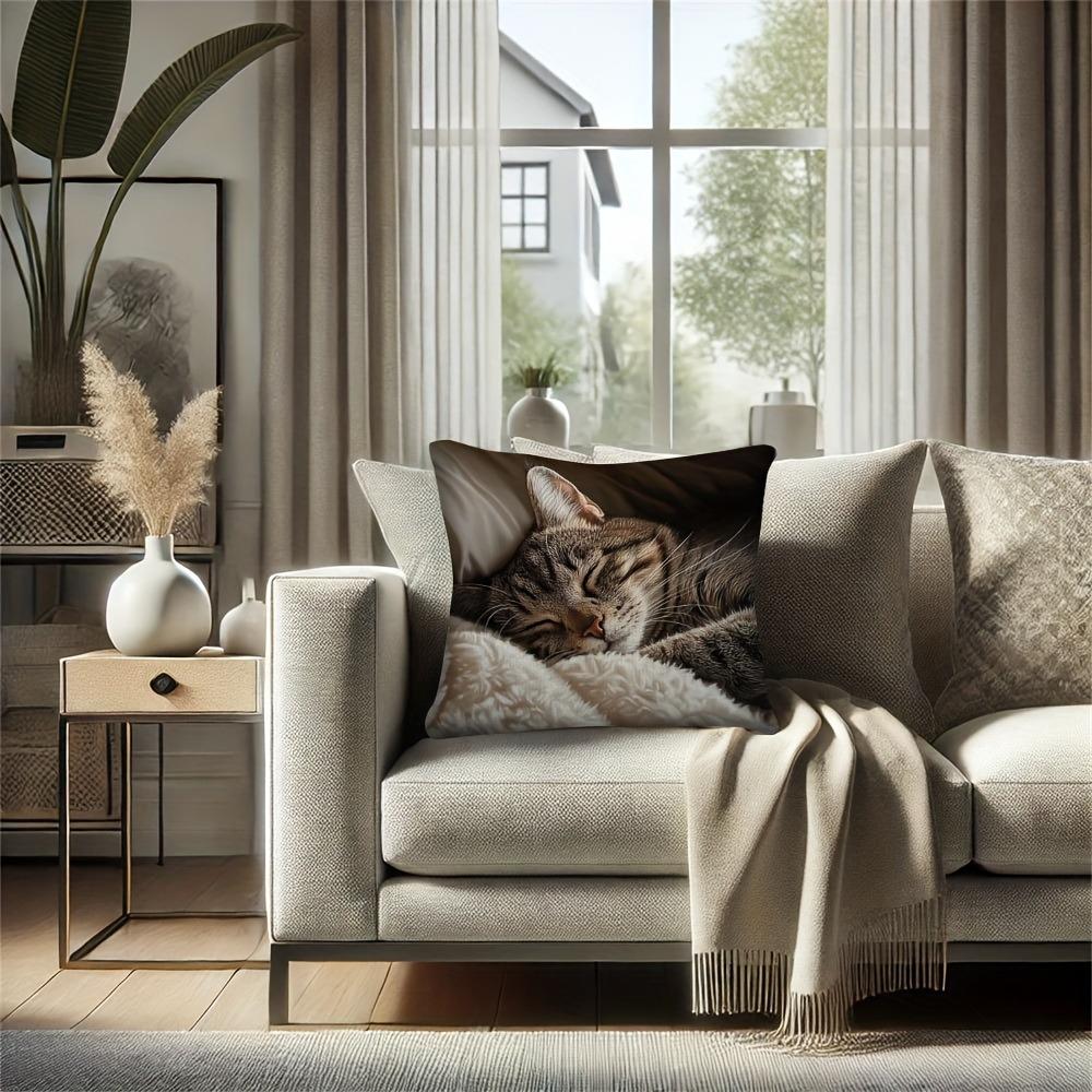 1 modernes dekoratives Katzengesicht-Kissen - realistisches getigertes Design mit Reißverschluss