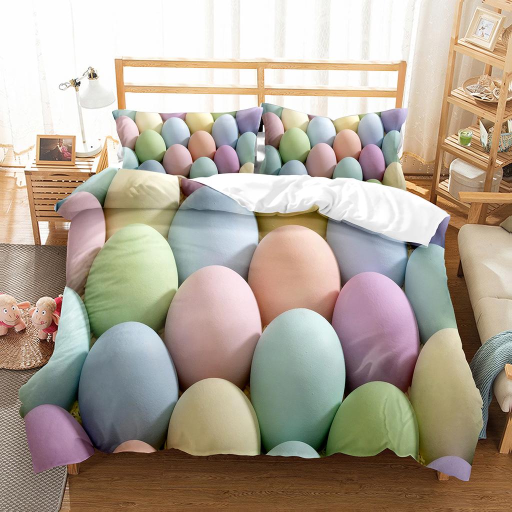 Frohe Ostern Bettbezug Eier Hasenmuster Polyester Bettdecke Bezug Festival Geschenke Für Kinder Jungen Mädchen Bettwäsche Set Mit Kissenbezug