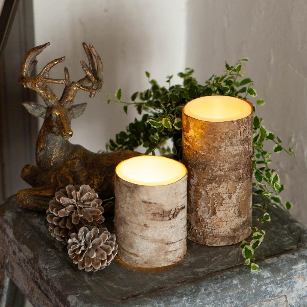 Lumânare LED Dulton din lemn de mesteacăn, Medie, Căldură naturală, Fără parfum, 15cm înălțime, 7.5cm diametru, XR23-0585M