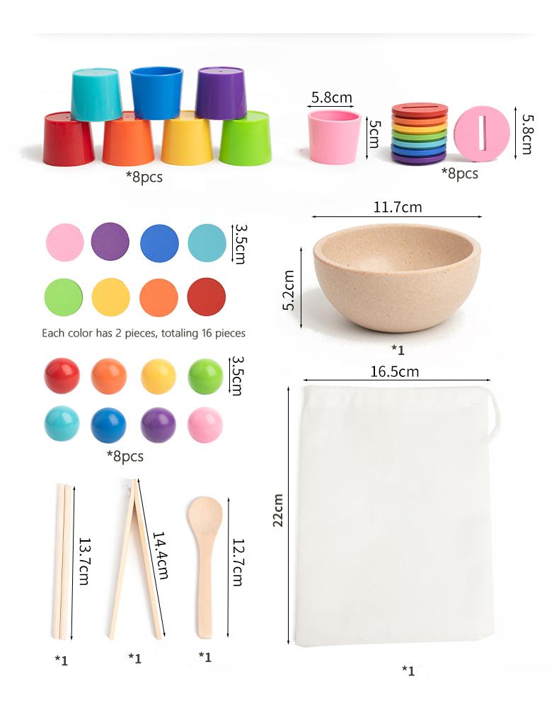 Montessori Drewniany Edukacyjny Kubek do Klasyfikacji Kolorów, Kubek do Dopasowywania Kolorów Sensoryczny dla Niemowląt, Zabawki do Układania dla Dzieci