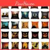 Halloween Witch Castle Linen Throw Pillow Case With Invisible Zipper And Pumpkin Pattern