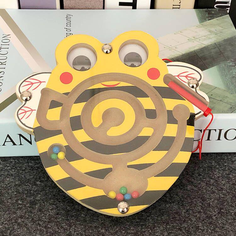Children's Magnetic Maze Wooden Toy - Bead Rolling Educational Game with Pen Control
