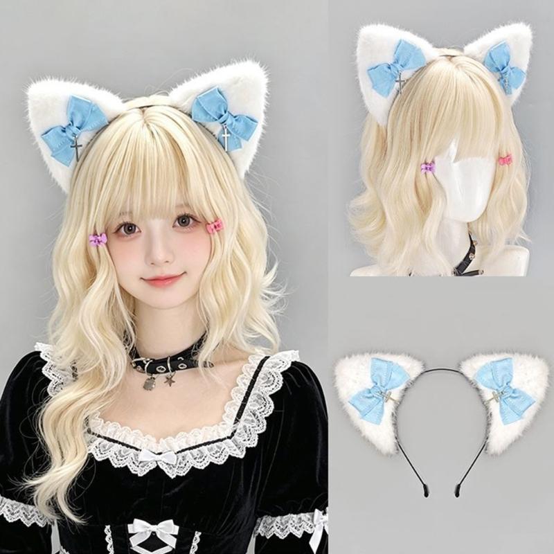 Themed Party Ear Headband with Soft Plush Texture, Ribbon Detail and Hanging Charm for Costume Styling and Photos
