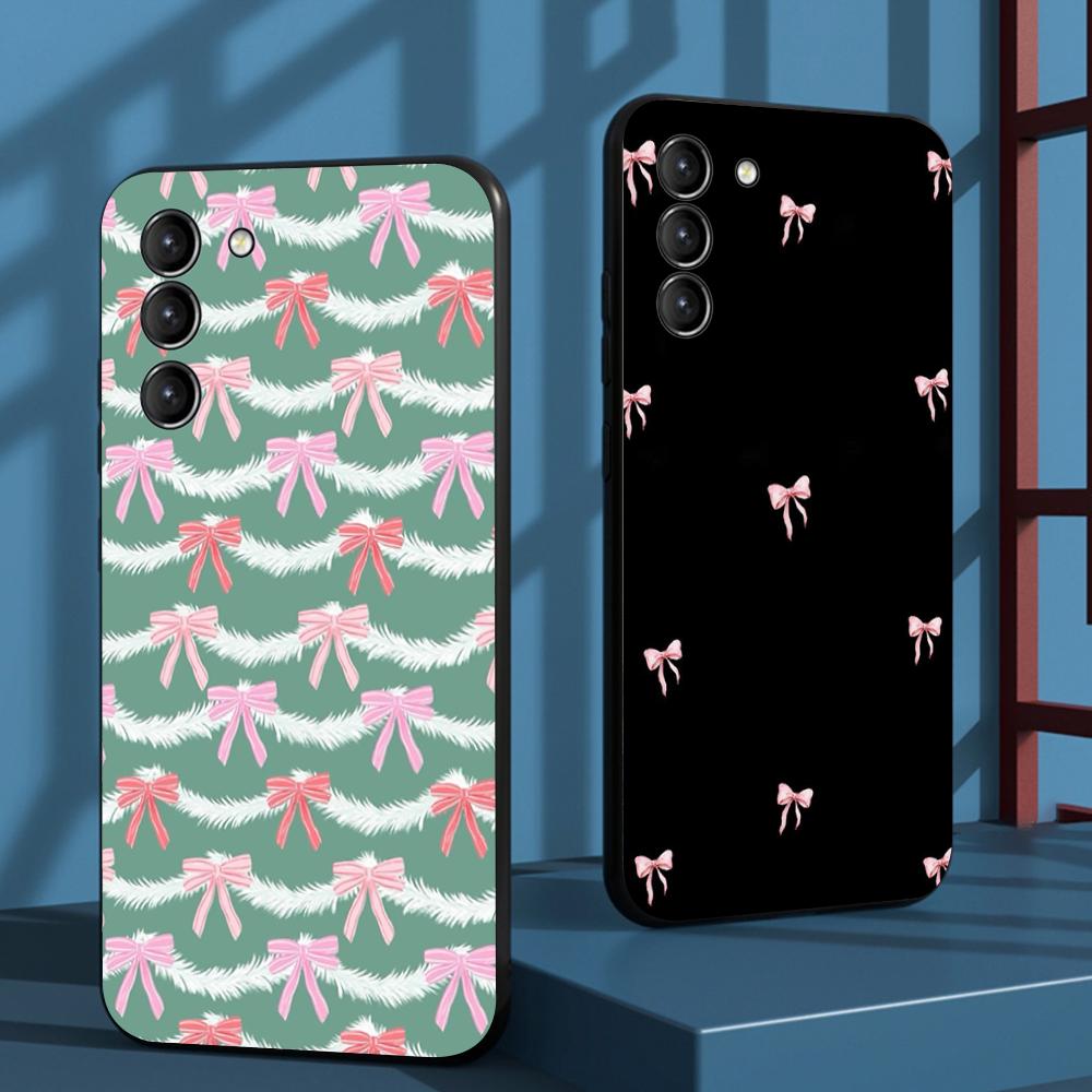 Bow Cute Pink Girly Cartoon Design Phone Case For Samsung Galaxy S26 S25 S24 S23 S22 S21 Plus Ultra Note20 Soft Black