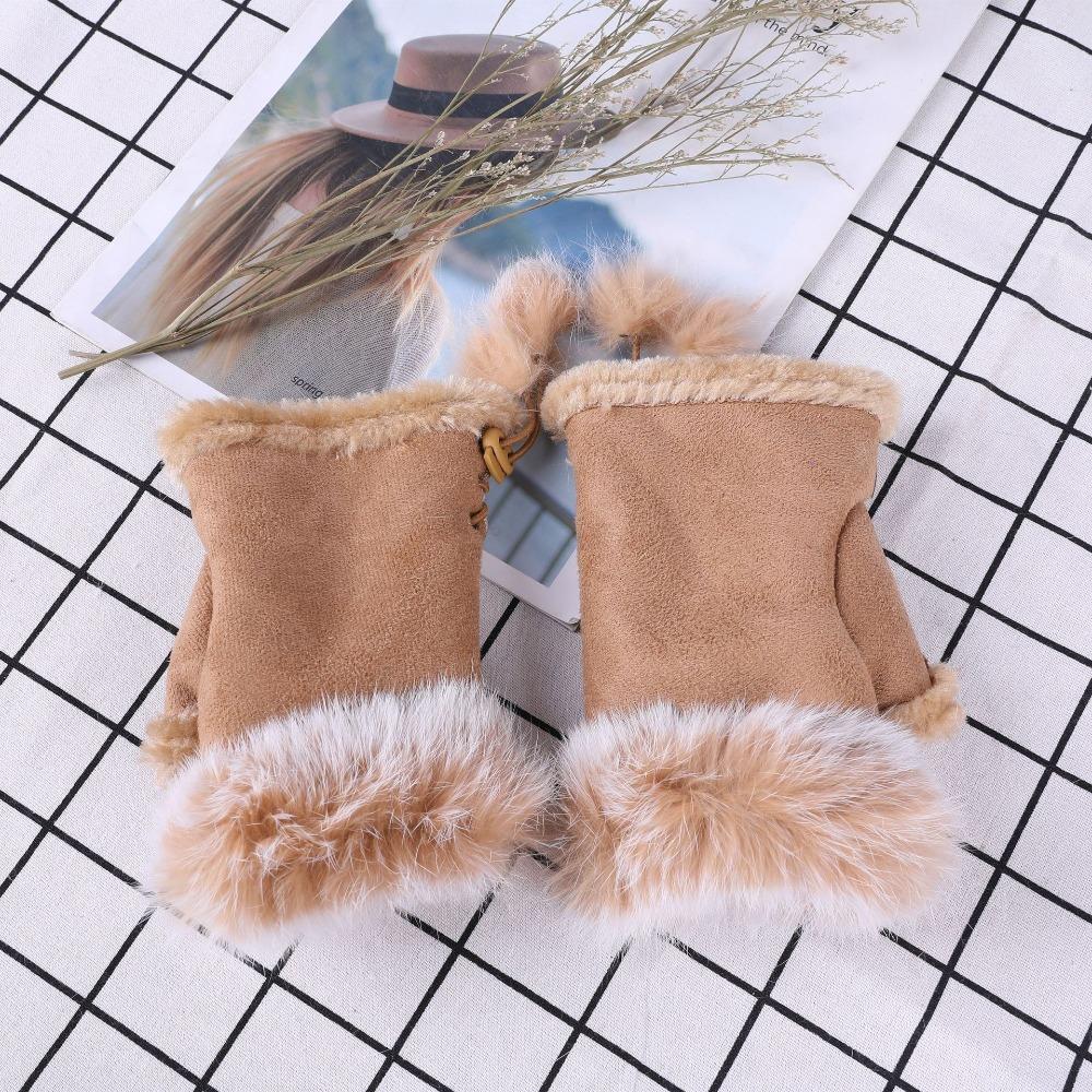 Thicken Solid Color Winter Girls Fashion Accessories Plush Mittens Fingerless Gloves Elastic Gloves