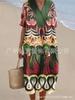 New Loose Casual Comfortable V-neck Digital Printing Pleated Large Version Dress