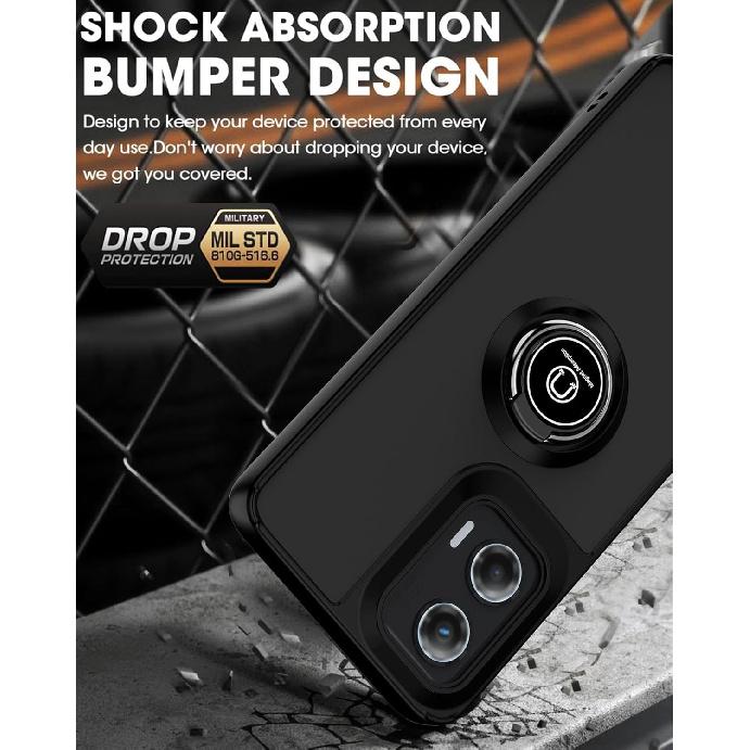 QUIETIP Case Compatible with Motorola Edge 50 Fusion,TPU + Hard PC Shockproof Magnetic Ring Car Mount Stand Cover,Black