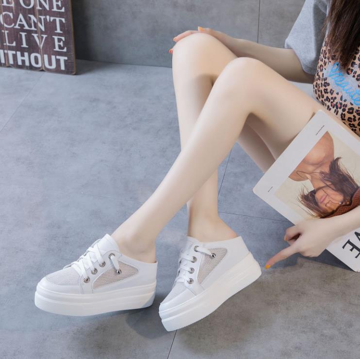 Fashion High Brand 8CM Platform Slippers Wedge Shoes Women Summer Platform High Sequined Slipper Air Mesh Breathable Women Summer Shoes