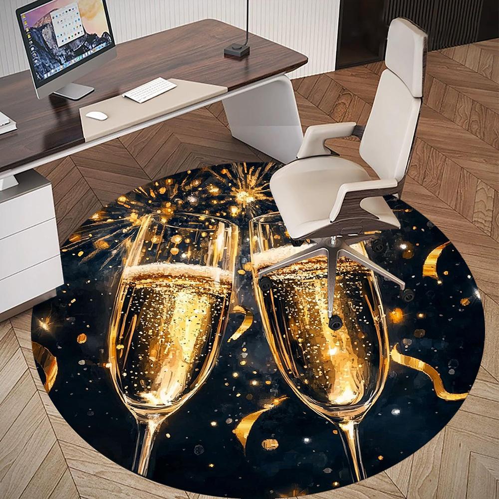 1PC champagne glasses Office Round Area Rug, Under Office Chairs Bedroom Living Room Home Decor, Carpet for Office -1110058