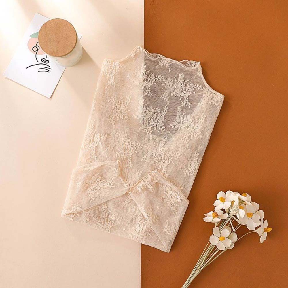 Mesh Lace Bottomed Blouse Hollow Lace Floral Shirts Elegant Transparent T-shirt Spring Autumn