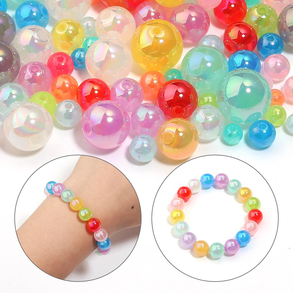 20-100pcs Jelly Color Acrylic Beads Plated Color Round Loose Spacer Beads For Jewelry Making DIY Bracelet Necklace Accessories