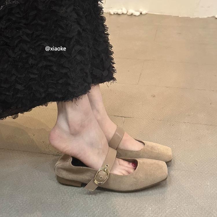 XINZHOU temperament shallow single shoes women's spring and autumn new French retro with skirt square head fairy style