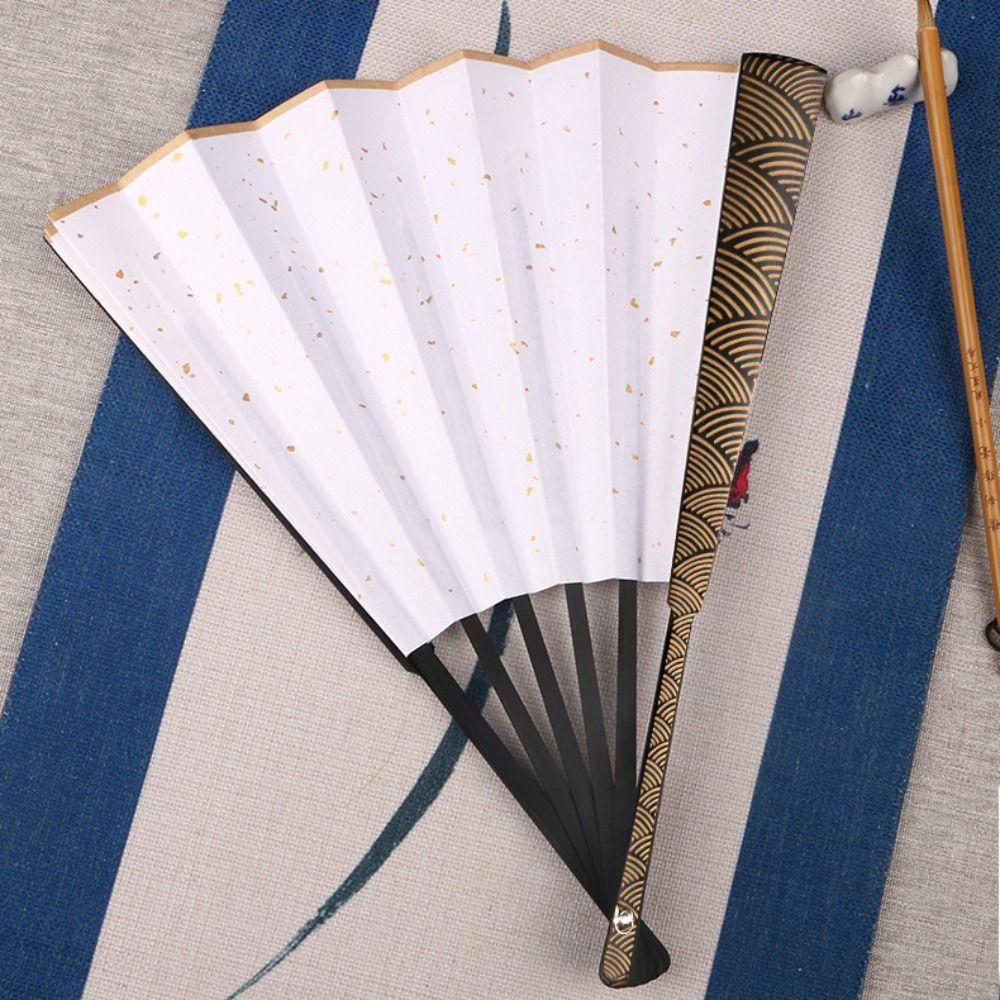 with Tassel Cloud Pattern Handle Folding Fan Sprinkled Gold Men Hand Fan Decorative Fan  Summer