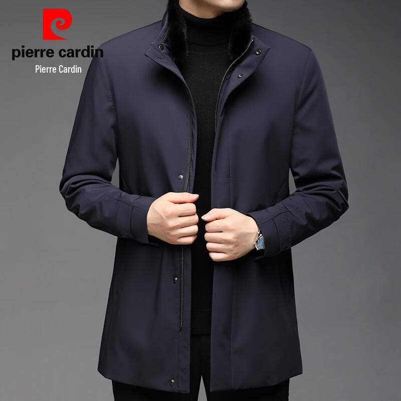 Pierre Cardin Men's Mink Collar Rabbit Fur Lined Mid-Length Jacket