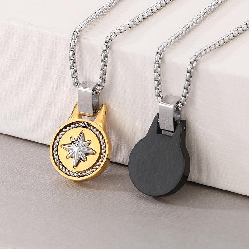 Personalized Stainless Steel Pentagram Pendant Necklace for Men Women Hip Hop Gold Color Trend Jewelry Round Charms Gift