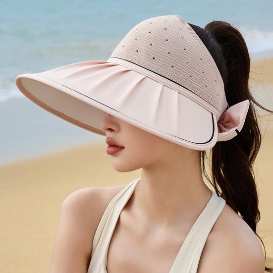 Women's Sun Visor Hat Summer Large Brim Fishing Cap with Bow UV Protection Half Open Top Beach Hat for Hiking Travel