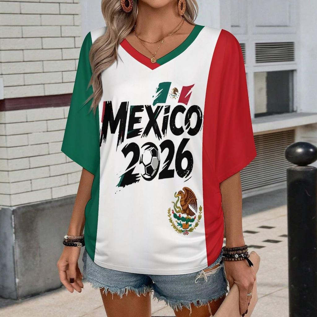 Womens Casual V Neck Short Sleeve Pullover T Shirt Soccer Supporter Top with Letter Print for National Team Events