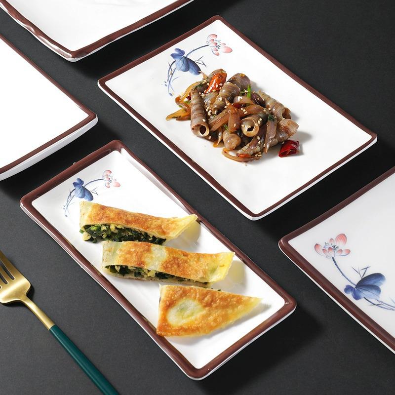 Melamine Rectangular Imitation Porcelain Plate for Sushi, BBQ, Cold Dishes - Commercial Use.
