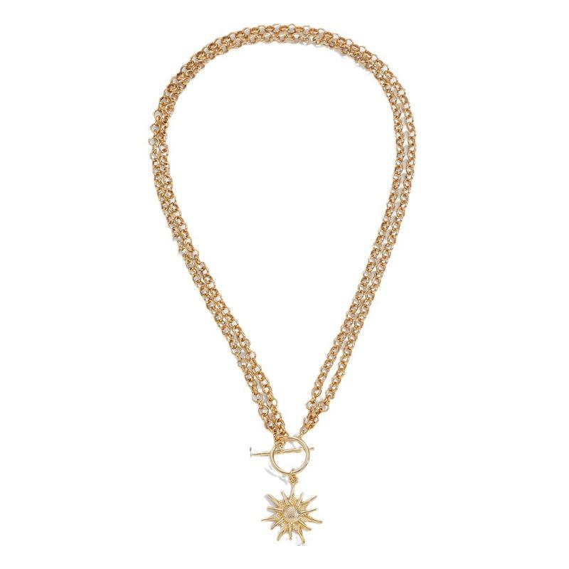 Alloy Thick Chain Necklace Exaggerated Jewelry Fashion Personality Niche Sun Pendant Collarbone Chain