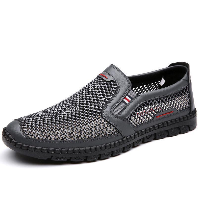 

Laobei summer thin fly-woven mesh shoes casual mesh shoes soft sole non-slip one-pedal walking dad shoes 38 сірий колір