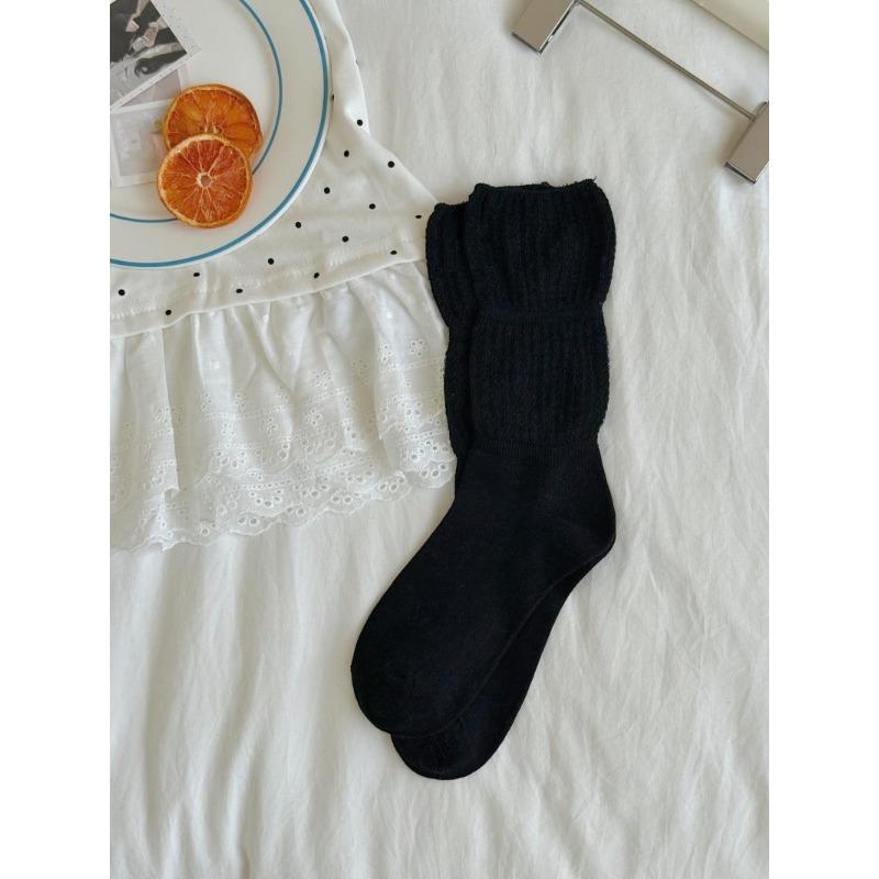 

Knitted Pile Socks, Retro Calf-length Socks, Warm Bubble Lantern-style Stockings 1 pair чёрный