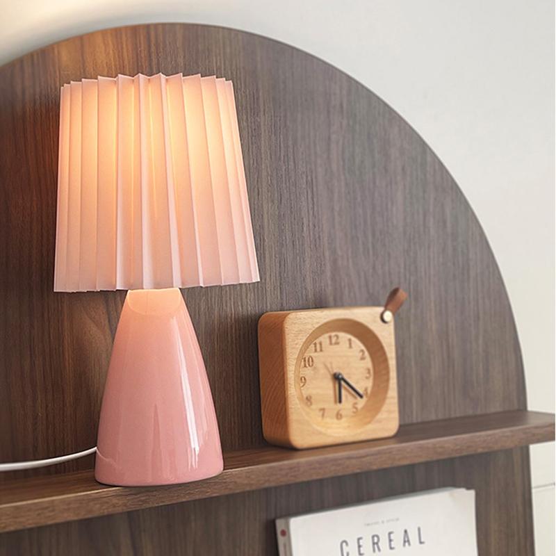 Milkshake Bedside Table Lamp E27 Warm Color LED Pleated Lamp Living Room Table Decorative Night Light Ceramic Indoor Lighting