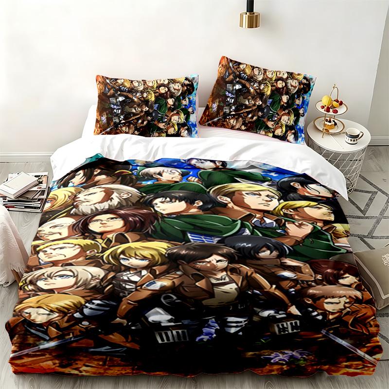 Attack On Titan 3pc Set Perfect for Bedroom Use Comfortable Bedding Set Includes a Duvet Cover and Two Pillowcases Ideal Birthday or Christmas Gift