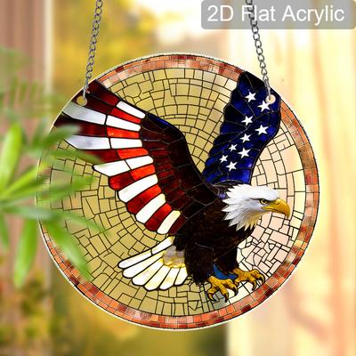 2D flacher runder Acryl-Sonnfänger, Hängendes Ornament im Buntglas-Effekt mit US-Militär-Thema, Dekoration für Zuhause Anhänger