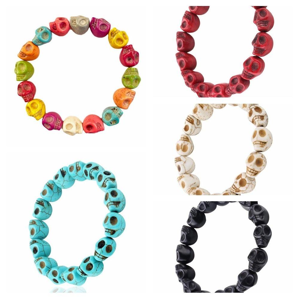 Acrylic Skeleton Beaded Bracelet Bone Stone Elastic Bangle Punk Skull Beaded Bracelet Teenager