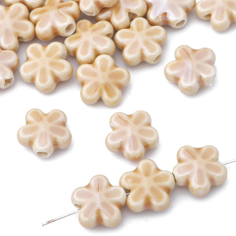10pcs/Bag 12mm Handmade Colorful Flower Shape Ceramic Charm Beads Porcelain Spacer Beads for Bracelet Necklaces DIY Jewerlry Craft Making