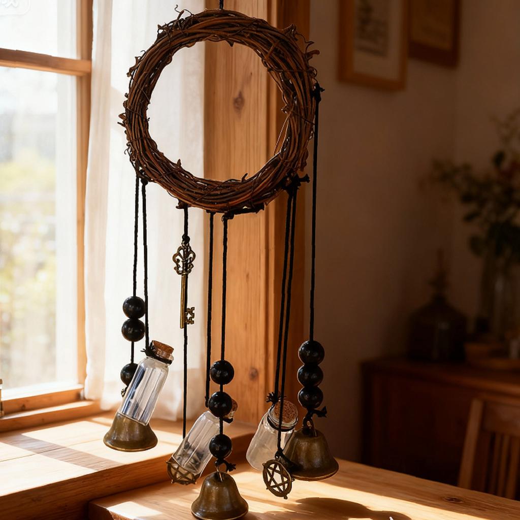 Wind Chime Door Bell Wall Hanging Bell With Wooden Beads 1pc