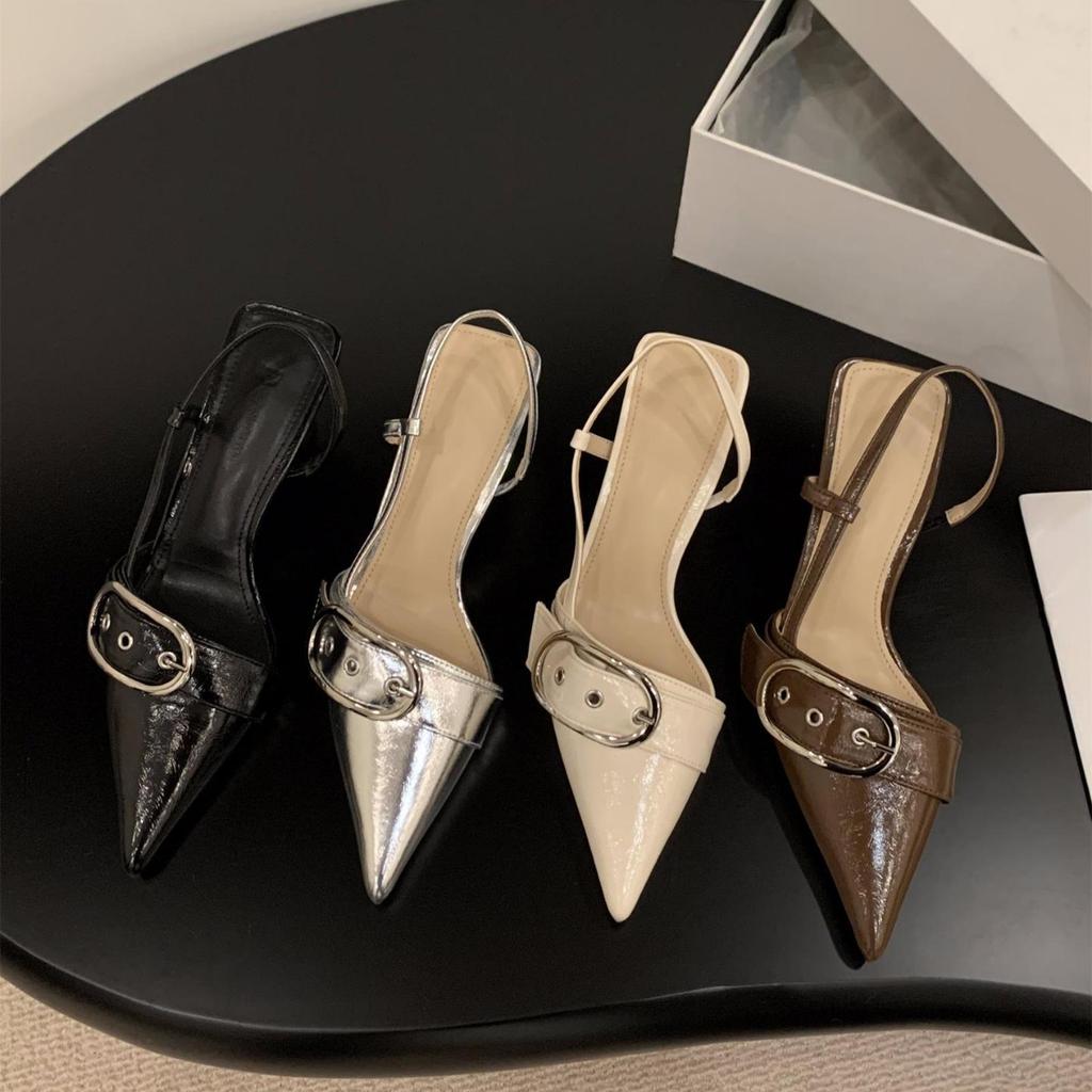 Niche French silver high heels bag head sandals fairy shoes 2025 new spring and summer temperament pointed single shoes