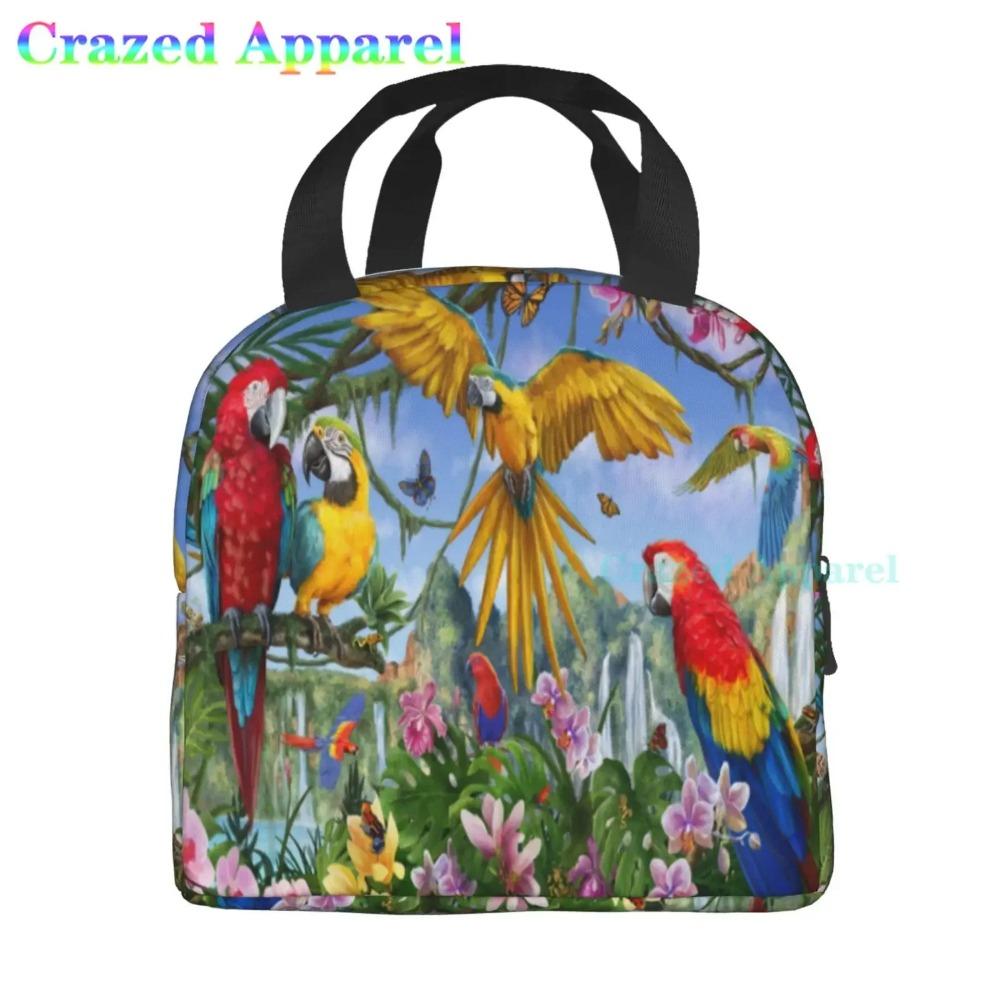 Large Lunch Bag Parrots On Branches Printed Insulated Lunch Box for Women and Men, Portable Lunch Box for Work Picnic Beach