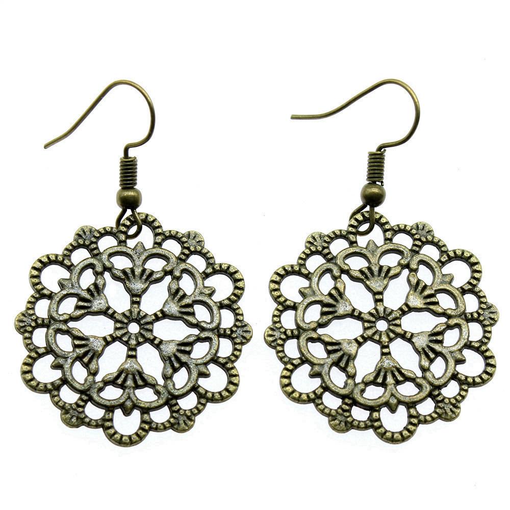 Circle Frame Flowers Dangle Earrings Romantic Floral Female Drop Jewelry