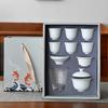 Suet Jade Kung Fu Tea Set, a Complete Set of Household Ceramic Cover Bowls and Teacups, a Complete Set of White Porcelain