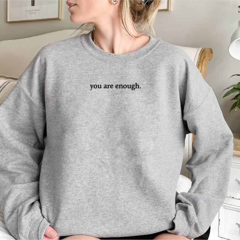 Popular you are enough dear people casual crew neck long sleeve printed fleece sweater