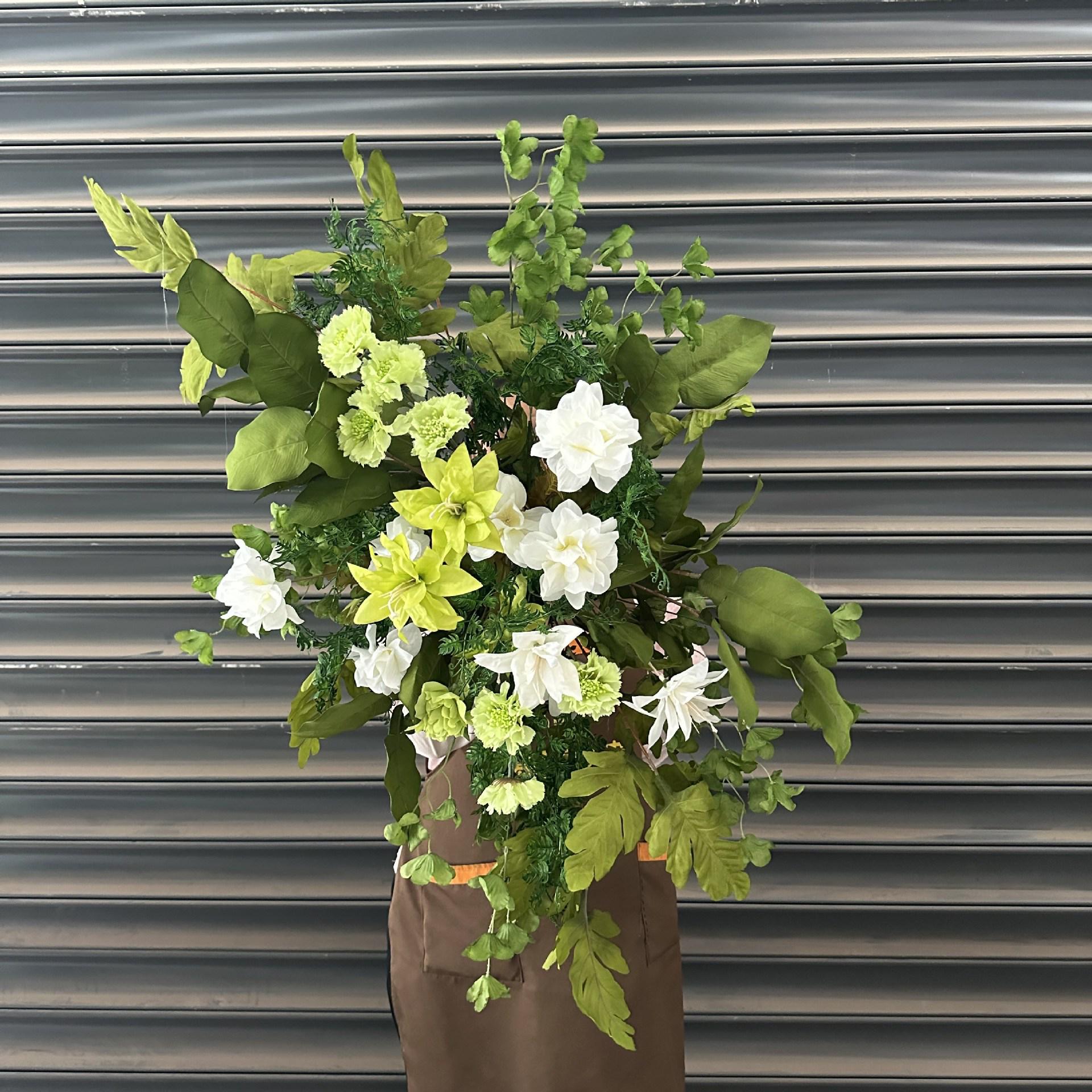 

Wedding Aisle Decoration: Forest-Style Flower Row with Asparagus Fern and Hanging Artificial Flowers