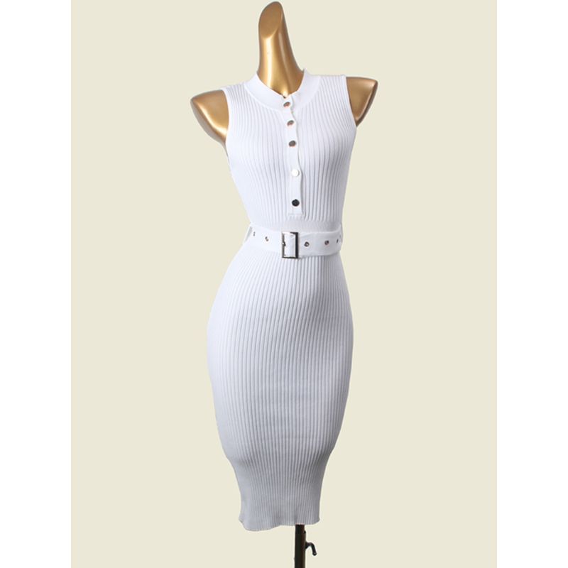 Hong Kong Style Waist-Tight Slim Looking Single-Breasted Knitted Hip Skirt Sexy Sleeveless Autumn Inner Wear Dress