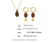 Maillard Geometric Tiger Eye Oval Pendant & Earrings Set In 18K Gold-Plated Titanium Steel