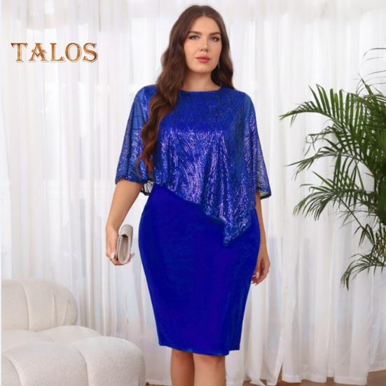 Women's Sleeveless Cape Dress with Sequin Overlay Oversized Sequin Bodycon Pencil Dress Ladies Evening Midi Dress
